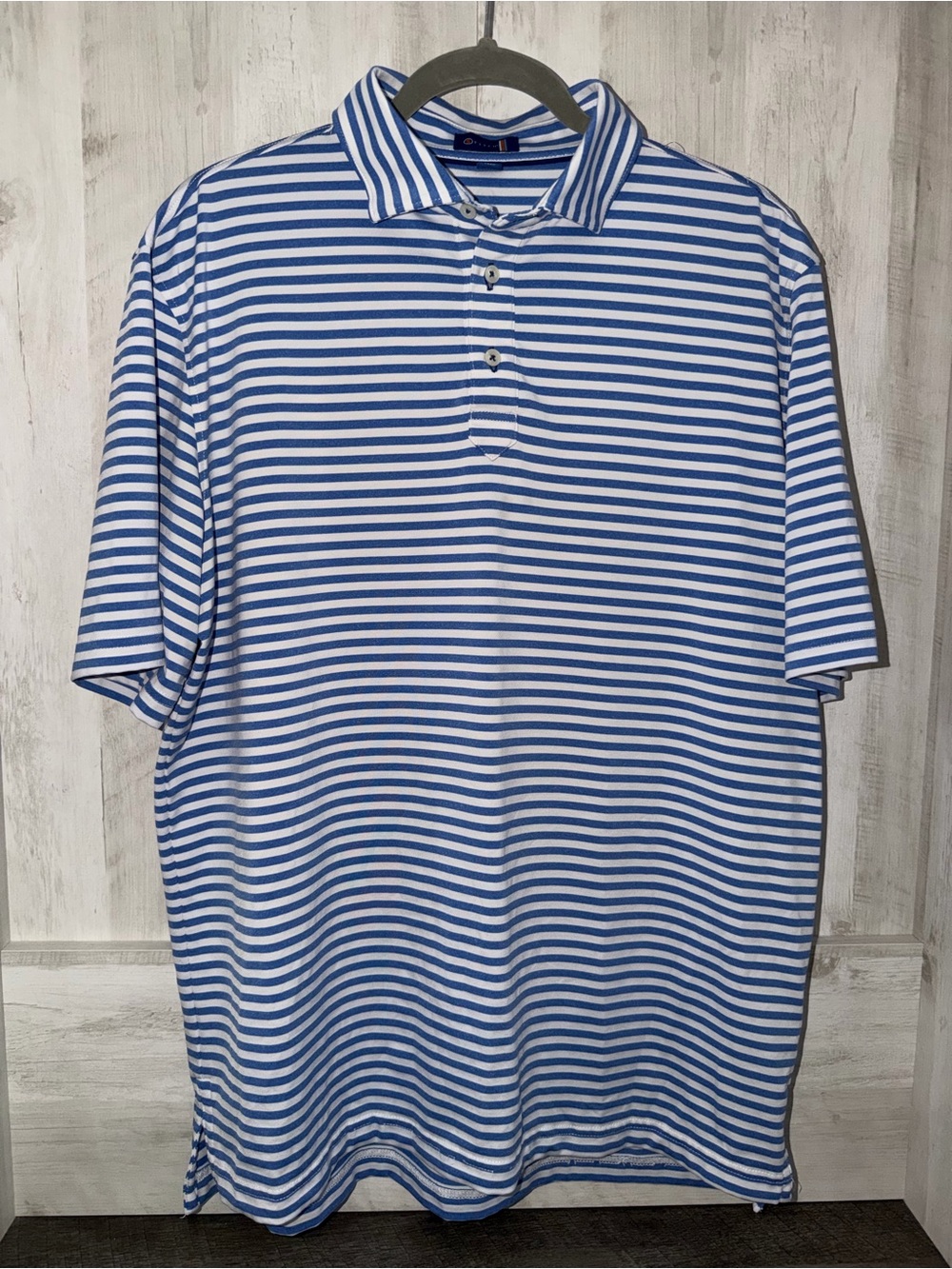 Stitch Men's Blue and White Striped Polo Shirt Carlton Woods Country Club